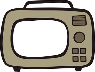 Retro portable television with transparent screen hand drawn vector illustration. Frame for your image with copy space isolated on transparent background, vintage entertainment concept 

