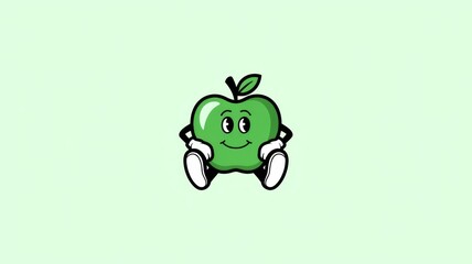 Mascot Logo of a Cartoon Green Apple Wearing Gloves and White Shoes Generative aI