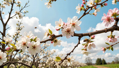 Obraz premium Cherry blossoms blooming against a blue sky