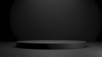 Black stand on dark background. Empty shelf for goods on background. 3D rendering
