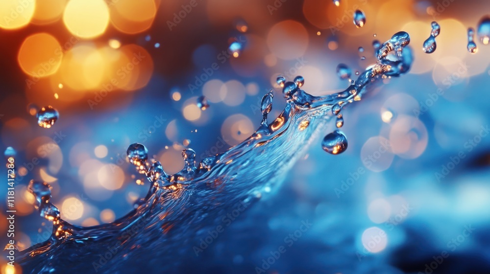Poster enthralling water splash with vivid bokeh