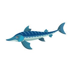  Chinese Paddlefish under water animal isolated flat vector illustration on white background