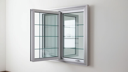 Obraz premium Modern and minimal house window for interior decoration isolated on background, open office glass window frame.