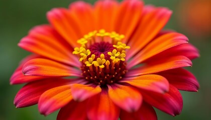 Close up of a vibrant orange zinnia flower