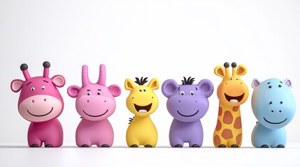 Naklejka premium Cute cartoon animal figurines in a row. (1)