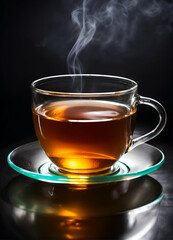 A delicious glass cup of tea with a black background