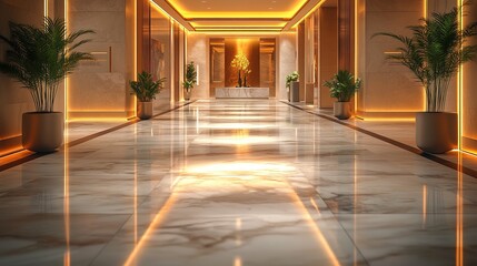 Obraz premium luxurious modern corridor with marble flooring, sleek and elegant design