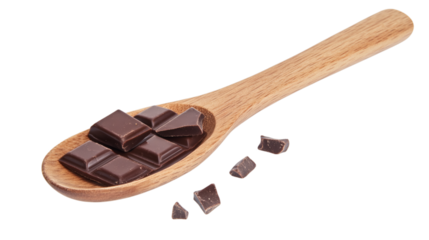 wood spoon with creamy chocolate isolated on white transparent background