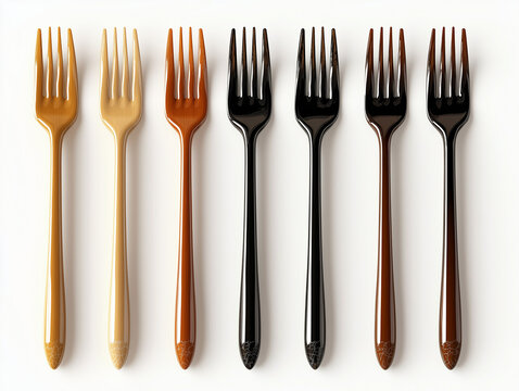 7 ic&ocirc;nes de fourchettes en 3D sur fond blanc