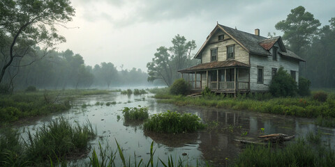 Obraz premium Stunning Convergence of an Abandoned House and Untamed Nature Creating a Unique Scene