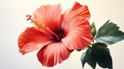 Vibrant red hibiscus flower in full bloom isolated on a seamless white background emphasizing its tropical appeal
