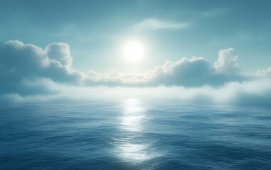 Obraz premium Serene ocean sunrise with soft clouds.