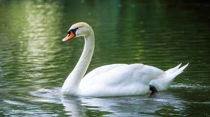 Naklejka premium Majestic Swan on Serene Pond: A Glimpse of Nature's Beauty