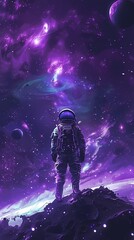 Obraz premium Digital technology blue and purple space astronaut poster background