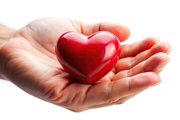 Obraz premium A tilted miniature red heart, isolated on white, evokes romance in a close-up, tilt-shift photo.