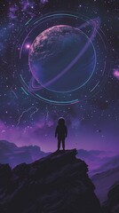 Naklejka premium Digital technology blue and purple space astronaut poster background