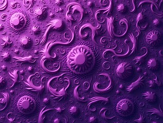Seamless purple decorative pattern of swirled shapes