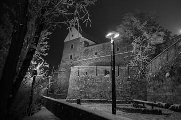 Bratislava castle walls in a snowy winter