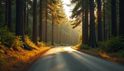 Obraz premium Serene Forest Road at Sunrise