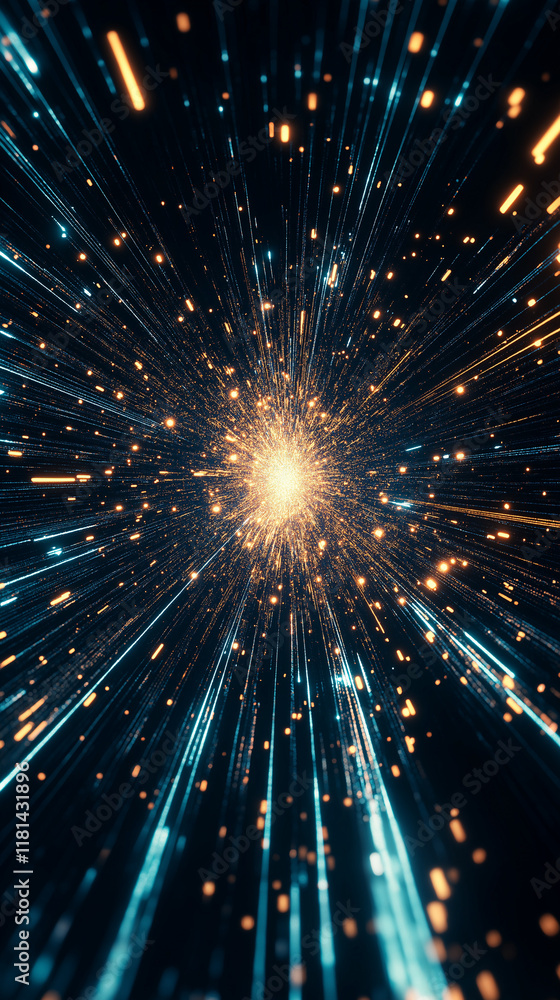 Poster cosmic burst: a mesmerizing abstract image with a brilliant burst of light emanating from a central 