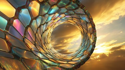 **A bridge-like spiral of overlapping hexagonal tiles