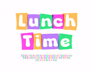 Vector creative sign Lunch Time, Unique Bright Font. Colorful set of Alphabet Letters and Numbers