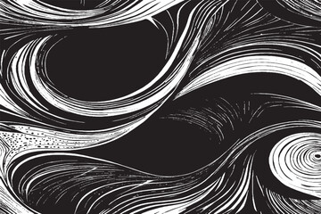Black and White Abstract Geometric Waves, Liquid Fluid Design