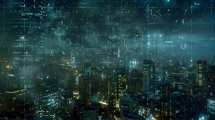 Futuristic AI metropolis digital networks advanced technology