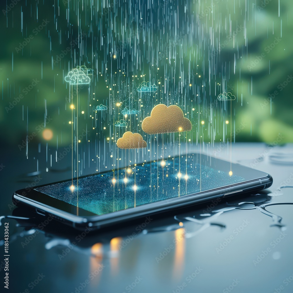 Poster a smartphone displaying live updates from a smart weather station.