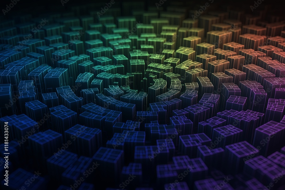 Poster A fractal vortex made of cubes, each reflecting a different color of the rainbow