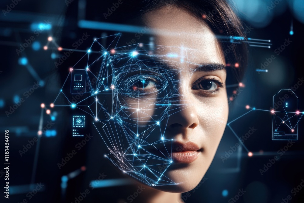 Poster ai system conducts facial recognition in a high-tech setting
