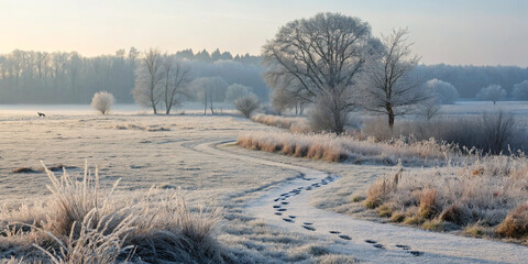 A Winter Meadow Sparkles with Delicate Ice Revealing Nature's Beauty