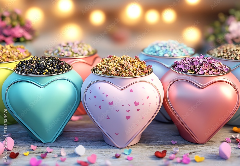 Aufkleber group of colorful hearts with small objects inside