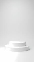 White stand on white background. Empty shelf for goods in the background. 3D rendering