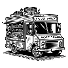 Classic Food Truck Line Art vector illustration