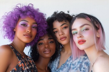 Obraz premium Vibrant aura-inspired makeup highlighting individuality and harmony. Radiant skin, bold colors, and fresh trends reflect the energy of modern youth and timeless beauty. Generative AI.