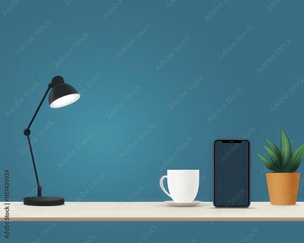 Poster a smartphone projecting a virtual workspace onto a desk surface.