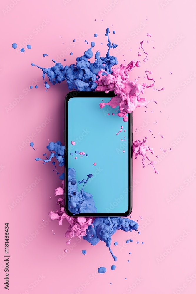 Poster a smartphone showing a digital art creation app with 3d painting tools.