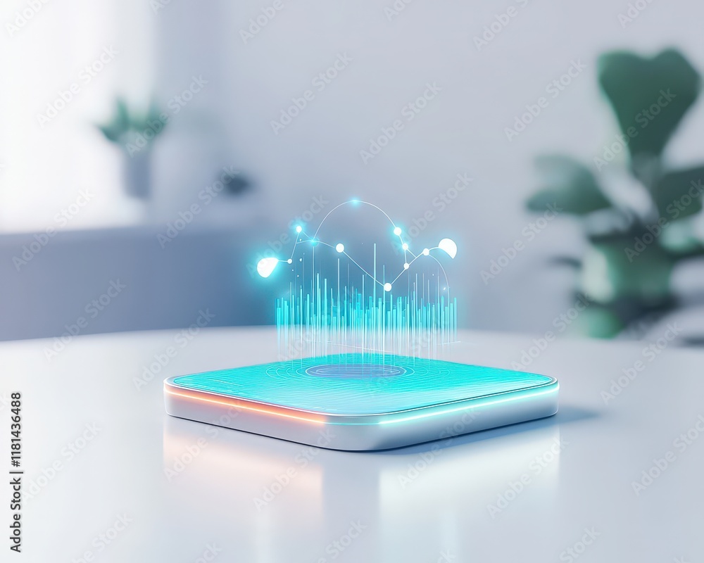 Poster a smartphone projecting a virtual workspace onto a desk surface.