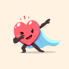 Cartoon healthy heart character with superhero cape for design.