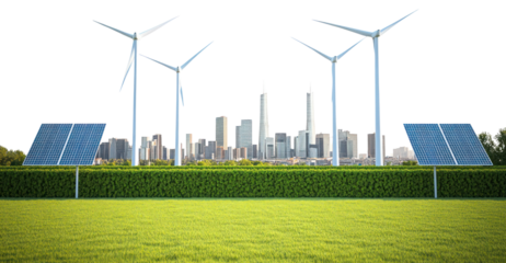 PNG 3 wind turbines city modern panels.