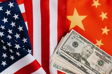 U.S.A. and China flags together. U.S.A. and China economic trade