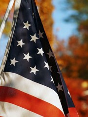 U.S.A. flag in fall season