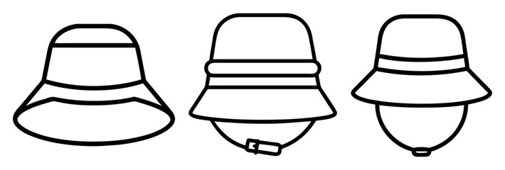 bucket hats 03 icon, Accessories line art, Accessories vector - simple black line art icon of bucket hats 03 perfect for logos, and Accessories-themed designs.
