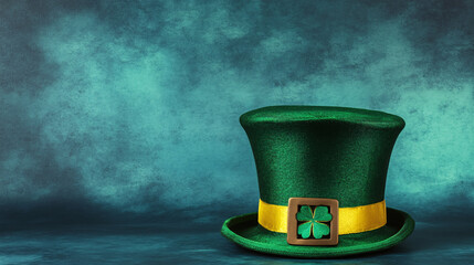 vibrant green top hat with gold band and shamrock decoration, perfect for St. Patrick Day celebrations. This festive accessory adds playful touch to any outfit