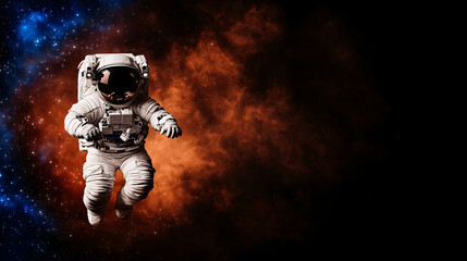 Fototapeta premium Astronaut floating in outer space with cosmic background of stars and nebulae. scene evokes sense of wonder and exploration in vast universe