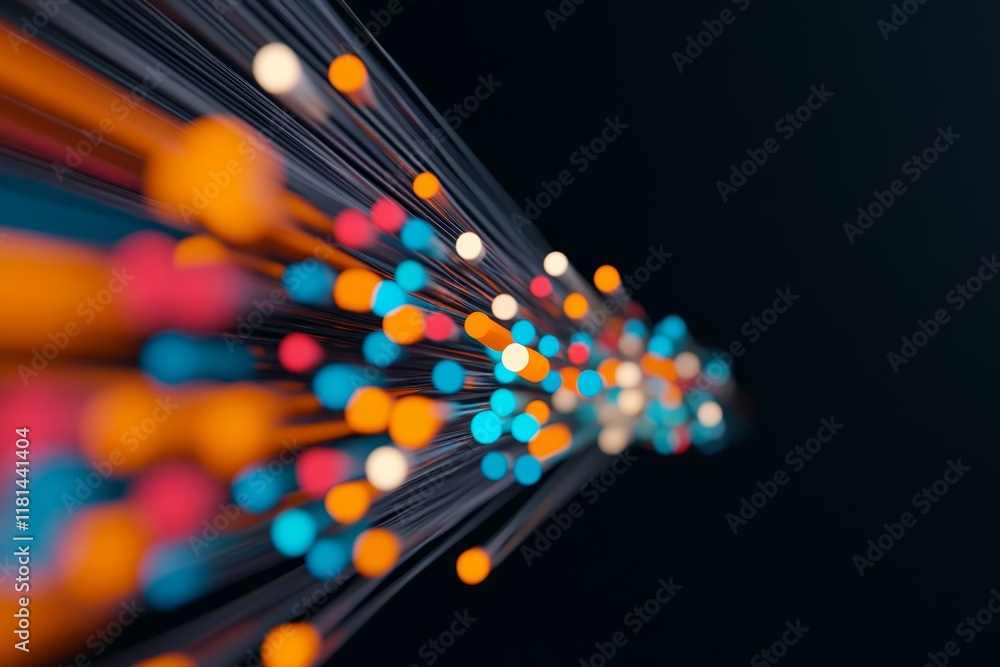 Poster colorful fiber optic lights create a stunning visual effect in a dark setting during an artistic dis