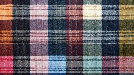 A vibrant plaid fabric featuring a mix of colors and patterns, ideal for clothing or interior design projects.