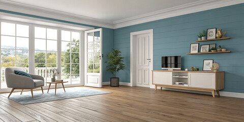 Fototapeta premium A Beautiful 3D Rendering of a Modern Scandinavian Style Interior