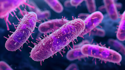 Fototapeta premium Microscopic view of bacteria showcasing detailed cellular structures and vibrant colors